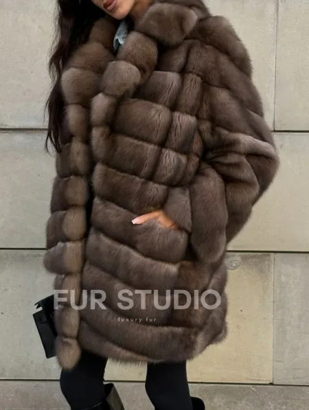 Меховое манто из баргузинского соболя с диагональной раскладкой, SILVER 1-2 - фото 2