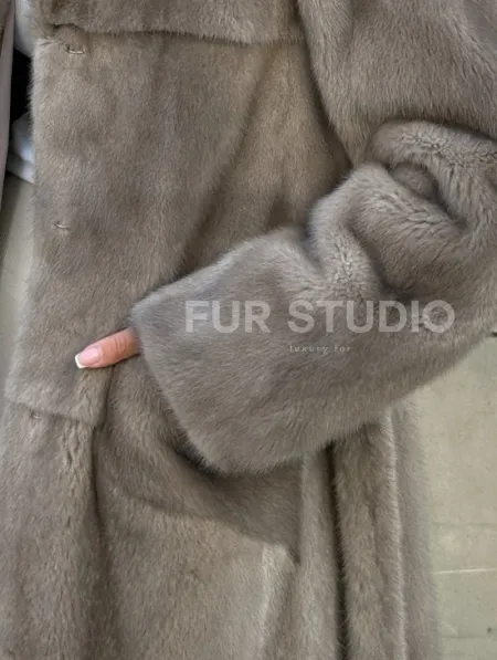 Норковая шуба цельный мех с поясом Luxury Line - цвет silver - фото 2