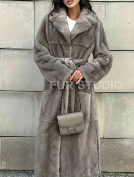 Норковая шуба цельный мех с поясом Luxury Line - цвет silver - фото 11