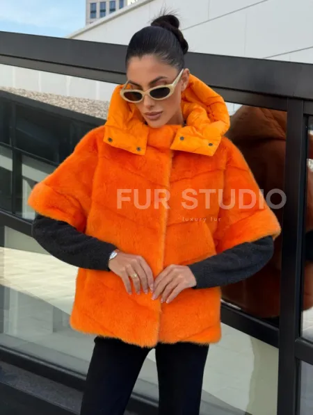 Зимняя куртка-жилет из меха норки цвет Orange - фото 4