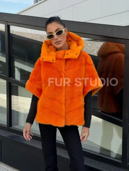 Зимняя куртка-жилет из меха норки цвет Orange - фото 13
