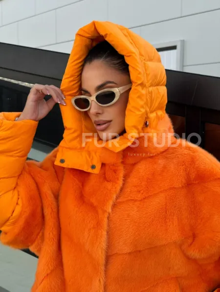 Зимняя куртка-жилет из меха норки цвет Orange - фото 3