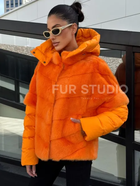 Зимняя куртка-жилет из меха норки цвет Orange - фото 0