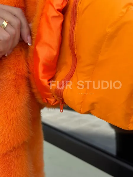 Зимняя куртка-жилет из меха норки цвет Orange - фото 1