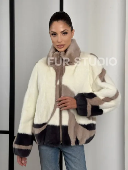 Норковый бомбер на молнии стойка воротник - фото 10