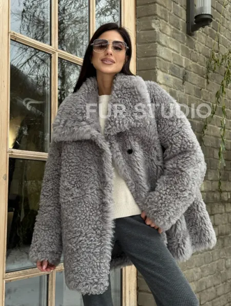 Короткая шубка - дублёнка из овчины - фото 12