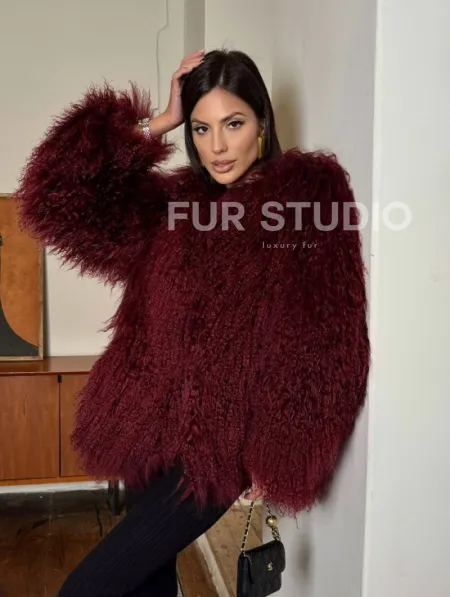 Шуба из меха ламы цвет Burgundy - фото 7
