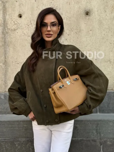 Женский замшевый блейзер - стойка воротник - фото 0