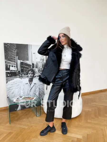 Стильная дубленка из натуральной овчины Тиградо - фото 3