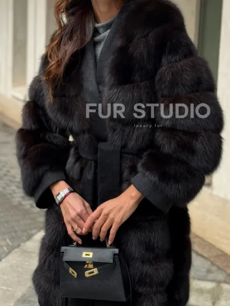 Пальто из куницы с отделкой кашемира - фото 2