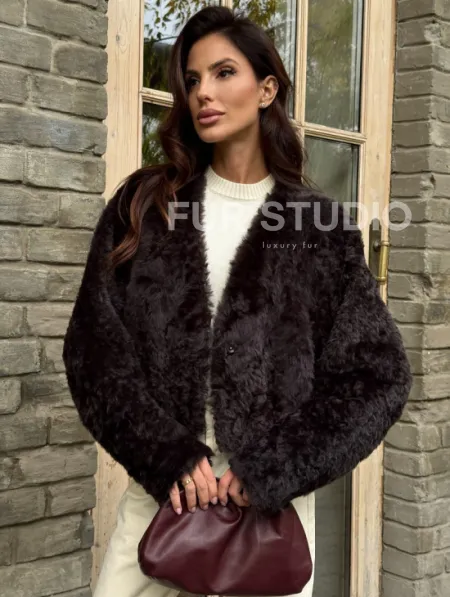 Укороченная шуба из овчины калган - фото 0