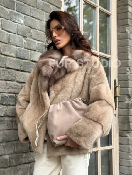 Норковый полушубок - автоледи с куницей - фото 6