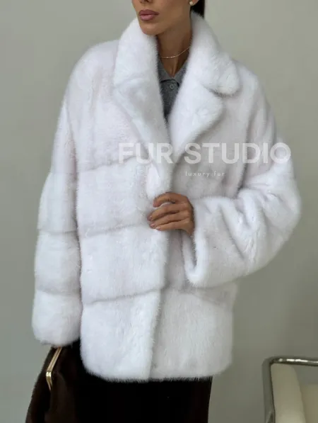 Белый норковый полушубок - фото 1
