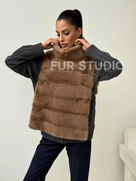 Бежевая норковая манишка - фото 4