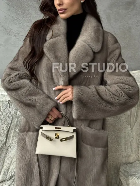 Норковая шуба в сером цвете 