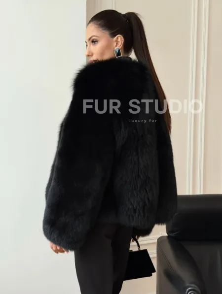 Черная короткая шуба из песца - фото 5