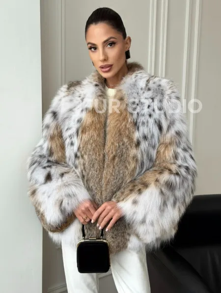 Шуба из натурального меха рыси - фото 0