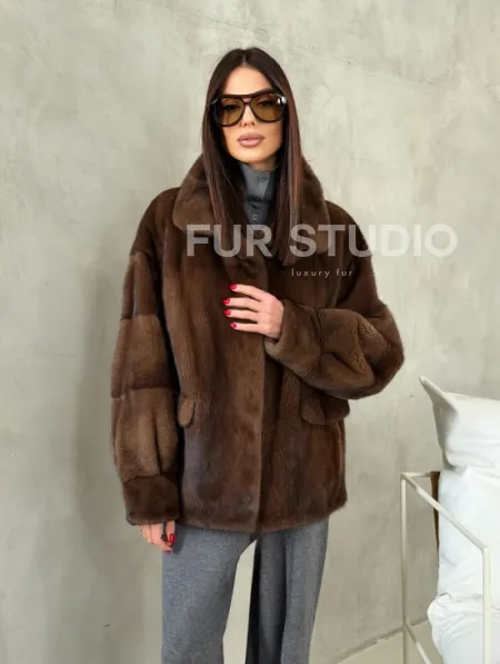 Короткая норковая шуба под соболь - фото 14