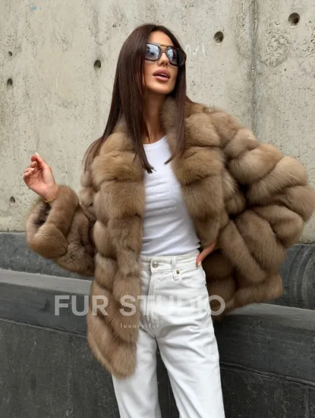 Полушубок из куницы - английский воротник - фото 13