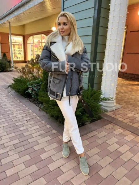 Дубленка - авиатор из винтажной кожи - фото 5