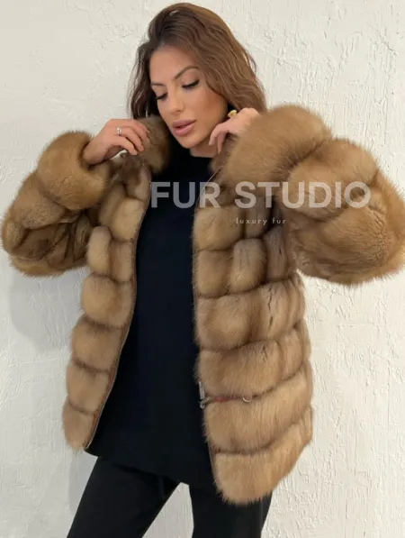Шуба из меха куницы на молнии - фото 4