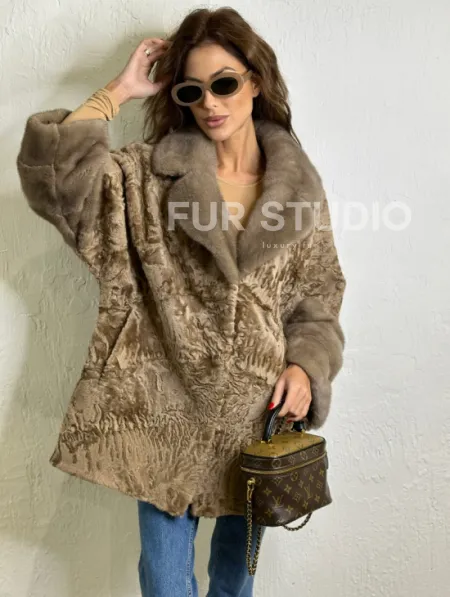 Каракуль кимоно паркет английский воротник - фото 0