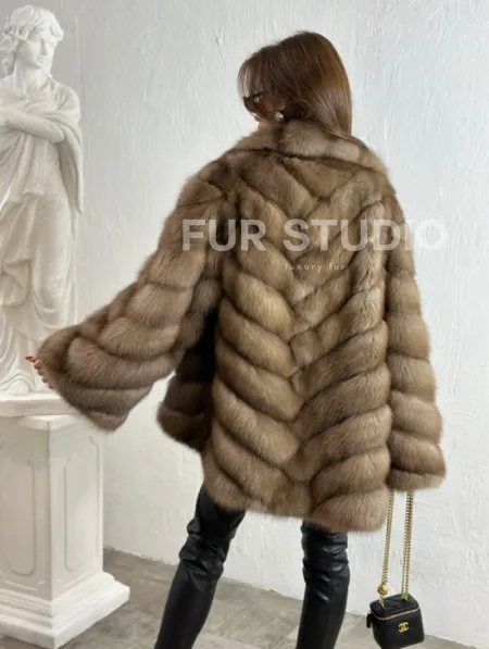 Жакет из куницы с шалью - фото 6