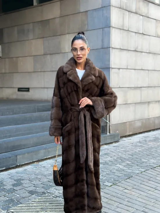 Шуба норковая английский воротник - цвет соболь - фото 7