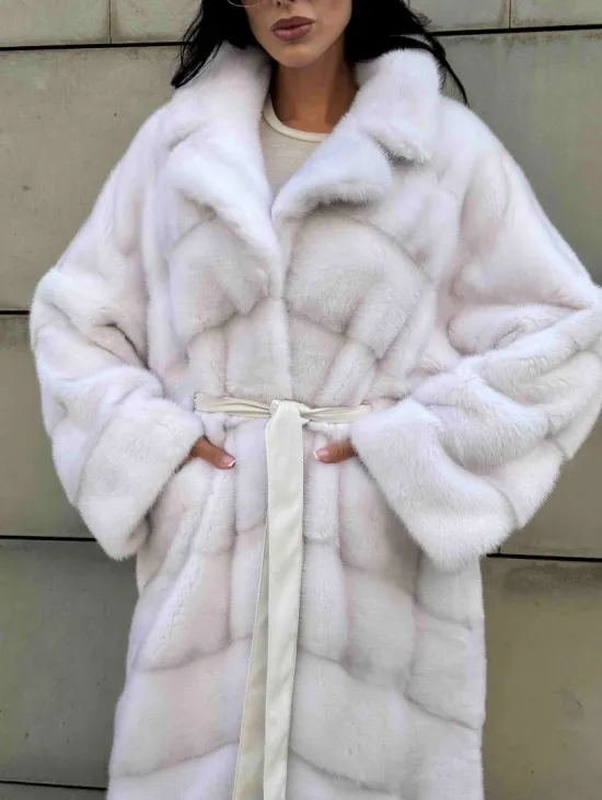 Норковая шуба с английским воротником - цвет колотый лед - фото 5