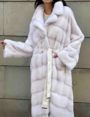 Норковая шуба с английским воротником - цвет колотый лед - фото 7