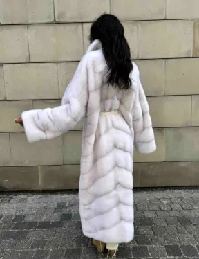 Норковая шуба с английским воротником - цвет колотый лед - фото 11