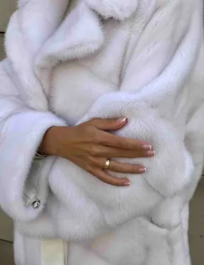 Норковая шуба с английским воротником - цвет колотый лед - фото 1