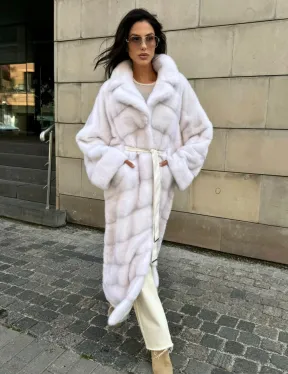 Норковая шуба с английским воротником - цвет колотый лед - фото 0