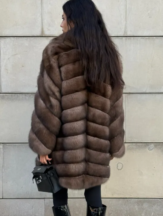 Меховое манто из баргузинского соболя с диагональной раскладкой, SILVER 1-2 - фото 6