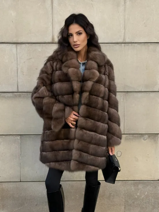 Меховое манто из баргузинского соболя с диагональной раскладкой, SILVER 1-2 - фото 10