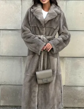 Норковая шуба цельный мех с поясом Luxury Line - цвет silver - фото 11