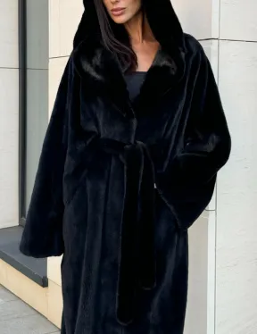 Норка кимоно BLACKGLAMA роспуск, капюшон кобра - фото 2