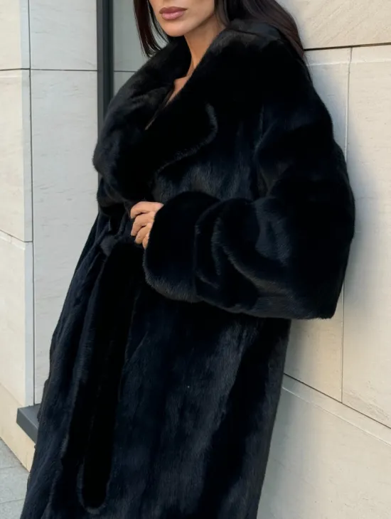 Длинная шуба кимоно Luxury Fashion из меха норки SAGA FURS - английский воротник - фото 2