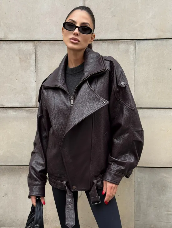 Стильная женская куртка из натуральной зернистой кожи COLLECTION DARK BURGUNDY - фото 5