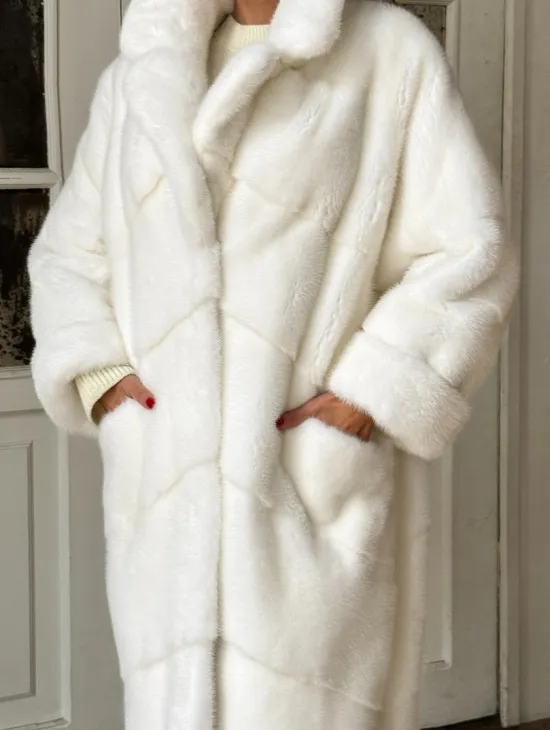 Эксклюзивная белая норковая шуба NAFA LUX английский воротник - фото 3