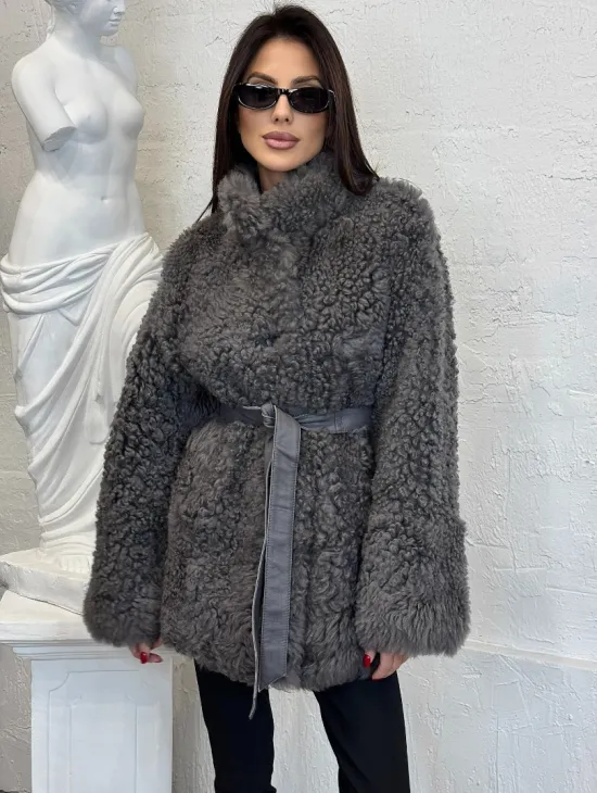 Двухсторонняя женская шуба - дублёнка из меха тиградо, стойка воротник - фото 5