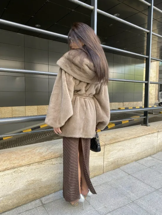 Шуба с капюшоном из меха норки VELVET 