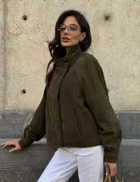 Женский замшевый блейзер - стойка воротник - фото 12