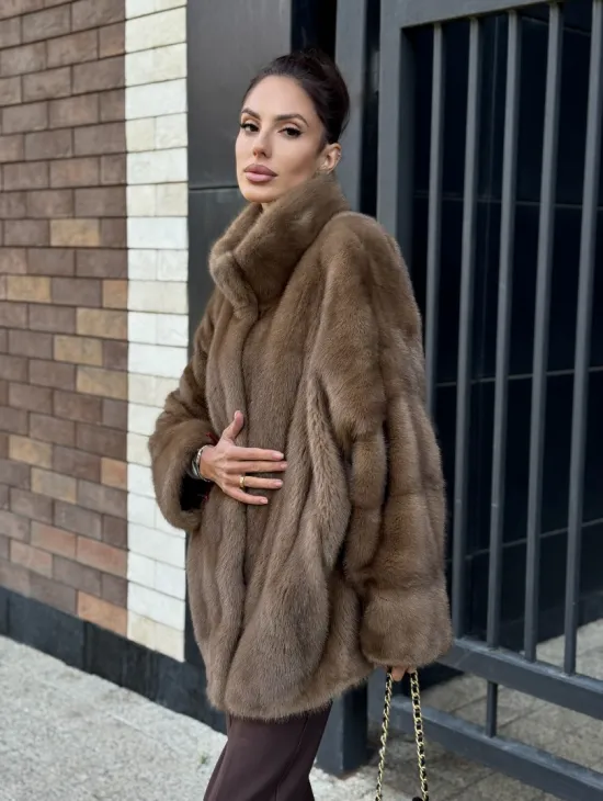 Шуба норковая пастель - стойка воротник - фото 4