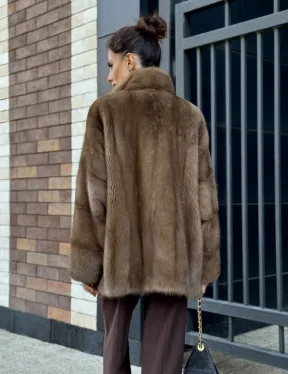 Шуба норковая пастель - стойка воротник - фото 8