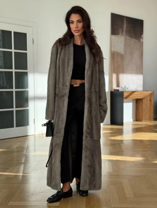 Норковая шуба серая длинная SILVER PREMIUM - фото 0