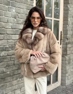 Норковый полушубок - автоледи с куницей - фото 7