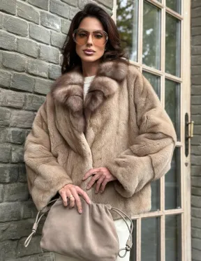 Норковый полушубок - автоледи с куницей - фото 0