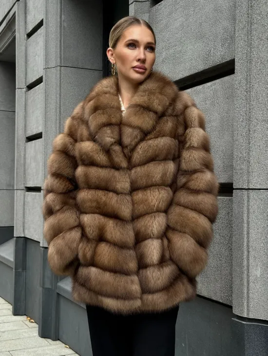 Шуба из куницы с воротником шаль - фото 9