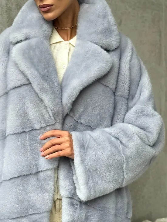 Шуба норковая кимоно автоледи - цвет голубой - фото 1